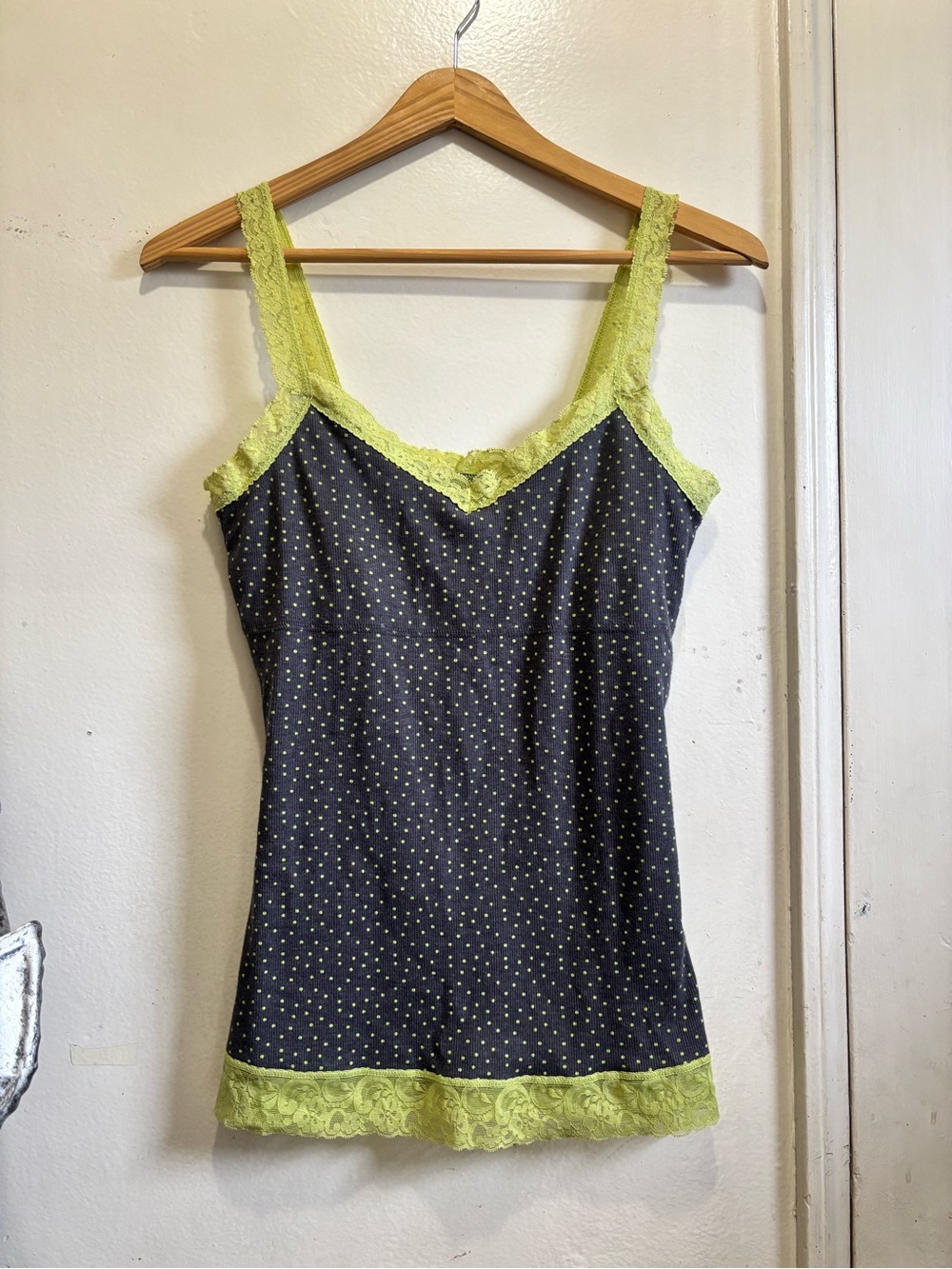 Lira Neon Lime Lace-Trim Polka Dot Cami